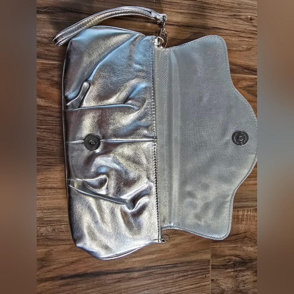 Silver Clutch with Rhinestone Logo - Picture 2 of 8